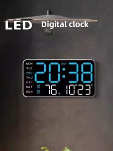 Modern Simple LED Digital Clock Large Screen Night Light Wall Mounted Display Living Room Decorative Table Calendar Alarm Clock