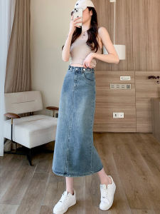 High Waist A-Line Midi Skirt Womens Denim Split Spring Autumn Slimming Summer Short plus Size Office Korean Style Cotton Blend
