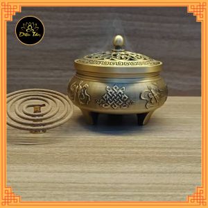 Lư xông trầm hương Lư đồng khắc hình bát bảo cát tường lư đốt trầm tặng trụ và lót chống cháy đồ thờ cúng phong thủy - shop Diệu Tâm