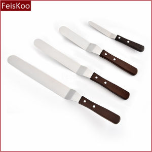 Stainless Steel Cake Smoother Knife Wood Handle Curved Lip Cream Floral Removal Tool for Baking And Cooking Kitchen Utensils