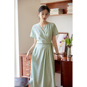 Moriirose Green Lace Hollow out Design Womens Summer French Vintage Midi Dress Silk Blend A-Line Skirt Single Piece