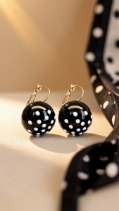 [SG] Polka Dot Dot Earrings | Black & White Polka Dot Ball Drop Earrings | Retro Vintage French Inspired Playful Casual Everyday Jewellery | ear me out (EMO-385)