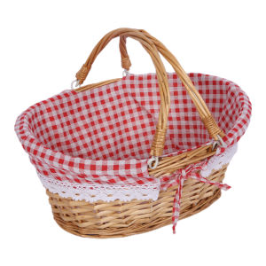 Woven Picnic Basket Woven Basket Folding Handle Portable Eco Friendly Rattan Picnic Basket for Bathroom Gift Rattan Woven Basket
