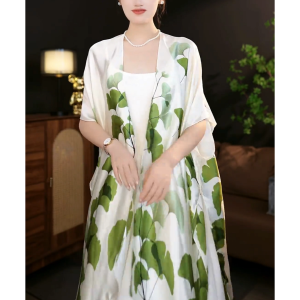 หรูหรา ลายดอก ผ้าไหม ผ้าพันคอ ผ้าคลุมไหล่แขนยาว ฤดูร้อน ผ้าห่อตัวป้องกันแสงแดด โพลีเอสเตอร์ ผ้า ผู้หญิง เครื่องประดับแฟชั่น