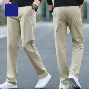 ROMON | Romon Mens Casual Cotton Trousers Elastic Wide Leg Business West Pants Loose Fit Straight Cut Summer Autumn Fashion City