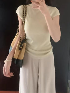 YUEZHONGWEI | Slim-Fitting Ice Silk Knit Short Sleeve T-Shirt for Women