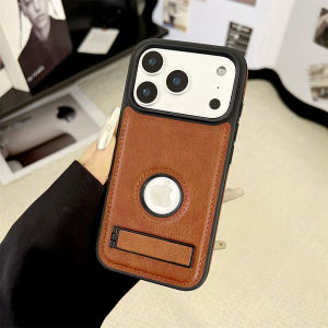 szhaiyu | Matte Business Luxury Leather Bracket Leak Logo Armor Phone Case for IPhone 17 Pro Max 16 15 14 Plus 13 12 11 Shockproof Cover