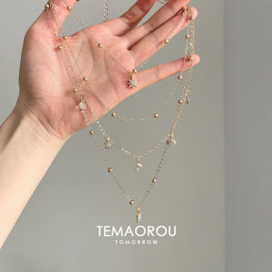 Titanium Steel Non-Fading Starburst Pendant Multi-Layered Necklace Bohemian Holiday Style Clavicle Chain Accessory Layering