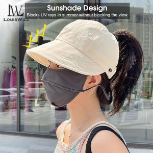 LouisWill Women Peaked Cap Half Empty Top Large Brim Summer Visor Cap Women High Ponytail Baseball Cap Sunscreen Cap Outdoor Urban Sports Sun Protection Hat Can Wear Mask