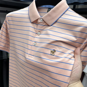 Paul Stripes Polo Shirt Mens Summer Lapels Men Short Sleeve T-Shirt Embroider Horse Logo Export Young and Middle-Aged Tops