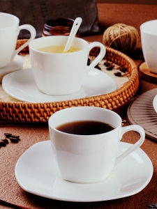 Premium White Bone China Square Coffee Cup Set Ceramic English Afternoon Tea Cup with Ear for Business Reception