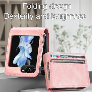 Leather Wallet Cover For Samsung Galaxy Z Flip 7 fe 6 5 4 3 2 Flip7 Flip6 Flip5 5G Phone Case with Card Holder Hinge Protection
