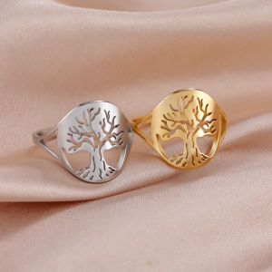 Cazador Tree of Life Ring for Women Men Stainless Steel Amulet Jewelry Gold Color Couple Rings Anniversary Birthday Gifts 2024