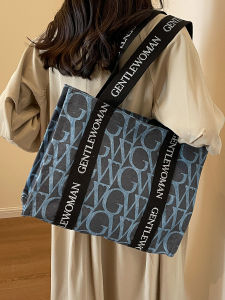 Large Capacity Canvas Tote Bag Womens 2024 New Gentle Woman Letter Print Handbag Single Shoulder Bag Casual Original Design