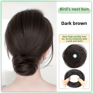 MONLEYTA | Natural Hair Bun Wig For Women Full Real Hair Fake Hair Circle Flower Bud Updo Fake Ball Head Natural Hair Style Wig