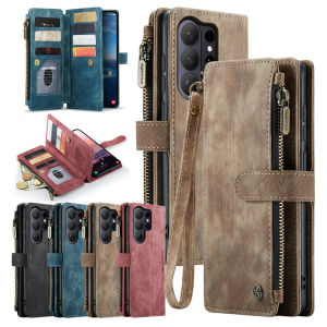 Leather Wallet Flip Case For Samsung Galaxy S26 Ultra S25 Fe S24 Plus S23 S22 S25U S24U Card Slots Phone Cover With Hand Wrist