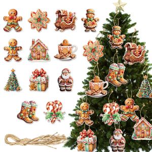 12Pcs/Set Christmas Gingerbread Man Ornaments Xmas Tree Hanging Pendant Double Sided Paper Pendant Christmas Decorations