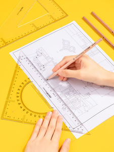 Bộ Thước Tam Giác Bằng Nhựa Trong Suốt Deli 15-45cm Bộ Dụng Cụ Vẽ Thiết Kế Cho Học Sinh Và Kỹ Sư