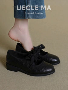MASHUJIA | Ultra Soft Sheepskin French Flat Shoes with Bow Tie Retro