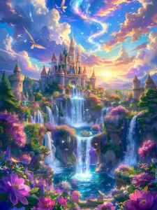 Jigsaw Puzzle for Adults 500/1000/1200/2000PCS Sunset Castle Waterfall Scenery Paper Puzzle Home Wall Decoration Gift Idea