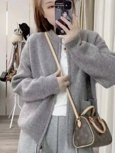 Dệt Kim Laid-back Áo Khoác Cardigan Khóa Kéo Cổ Tròn Màu Trơn Retro Thoải Mái Áo Len Áo Khoác Nữ Thời Trang Mùa Xuân Mùa Thu Hàng Mới Về