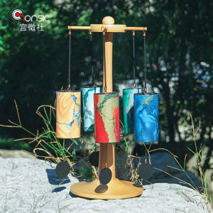 Geshe Chord Wind Chime Stand Home Decor Real Wood Metal Hanging Ornament Retro Nostalgic Style Wind Chimes Home Gifts