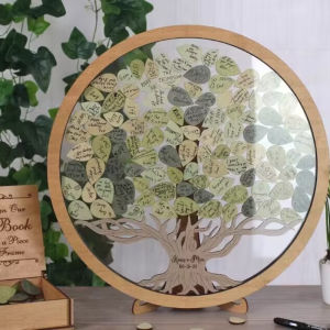 [Customized] Tree Leaves Rustic Wedding Guestbook Alternative Tree Guest Book Custom Circle guestbook Sign Guest Book DropBox Green Leaves Guest Book