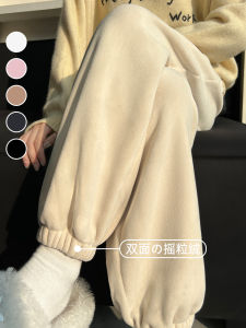 กางเกงวอร์มผ้าฟูมิเน็ตเอวสูงสำหรับผู้หญิง กางเกงวอร์มฤดูใบไม้ร่วง/ฤดูหนาว กางเกงวอร์มผ้าขนแกะสีชมพูหลวมๆ อบอุ่น กางเกงวอร์มทรงหลวมสำหรับผู้หญิง