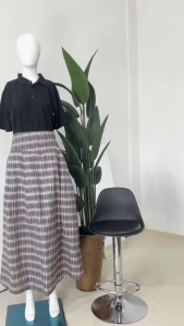 Trending Viral Fashion Hot Women Elegent Checkered Casual High Waisted Side Pocket Long Skirt Kotak Premium Japanese Cotton Fabric