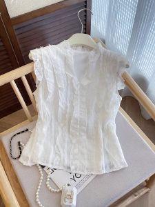 HUANJI | French Style Sweet V-Neck Ruffled Large Size Short Sleeve Blouse