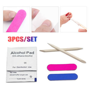 3Pcs/Set Nail Art Tools Peralatan Kuku Palsu - Kikir Kuku / Tik Kayu Nail Art / Alat Kikir Kuku/ Buffer Kuku / Kapas Alkohol