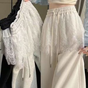 Ba Lê Phong Cách may ren quần ống rộng Cho Phụ Nữ Của Xuân Hè Mới Cao Eo Dây Rút ống suông Giản Dị Quần thể thao dáng Ôm Quần Dài