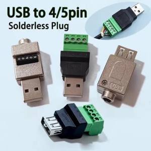 USB 2.0 Type A Male/Female to 4/5 Pin Screw Connector USB Jack with Shield Screw Terminal Plug Socket for Computer TV Keyboard