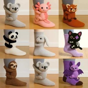hot 3D Knitted Cute Animal Floor Socks New Fun Novelty Handmade Crocheted Warm Socks Cubic Sloth Panda Creative Childrens Gifts