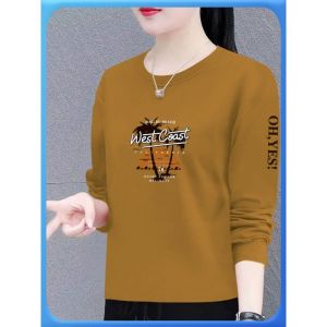 Pure Cotton Long Sleeve T-Shirt Womens Base Layer Shirt Spring Autumn Loose Fit Thin Style Colorful Top Inner Wear