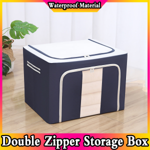 Large Capacity Storage Box Oxford Storage Box Basket Storage Bag Foldable Storage Box Clothes Organization Double Zipper With Stainless Steel Frame Kotak Simpanan 双拉链折叠收纳箱