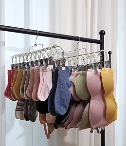 White Stainless Steel Sock Hanger 20 Anti Slip Clips Laundry Drying Rack For Underwear Bra Delicates Space Saver Rustproof