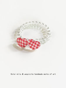Red Plaid Stars Heart Hair Rope Young Adult Heart Easiest for Match Telephone Line Head Rope Rubber Band Does Not Hurt Hair Seamless Hair Ring Headdress