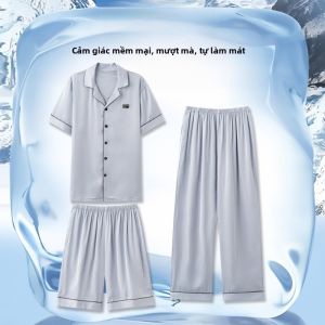 MiiOW | Áo ngủ nam Ice Silk MiiOW mùa hè 2025 Áo ngủ nam mùa hè mỏng rộng rãi thoáng khí mặc ở nhà có thể mặc ngoài trời