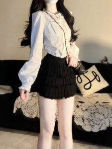 Knitted Shirt And Mini Skirt Set Womens Fashion Outfit Korean Style Regular Fit Long Sleeve round Neck Dry Fast Medium Thick