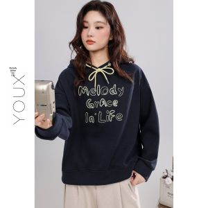 YOUXIANG | Áo Hoodie Thêu Chữ Lỏng Động Hàn Quốc Ấm Áp