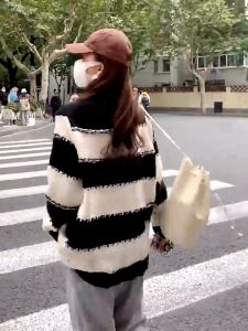 💥[A210] Áo len thun nữ Montoghi dệt kim kiểu DÁNG DÀI PHỐI RÁCH kẻ sọc phong cách năng động - L2M