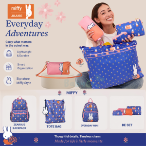 Miffy by JuJuBe Cute Bunny Print Lightweight Durable Multi-Pocket Everyday Travel Mummy Bag