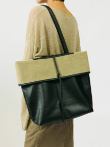 Black Soft Leather Tote Bag Womens Laptop Bag Fashionable Minimalist High-End Sensation Single Shoulder Underarm Bag 2025 New