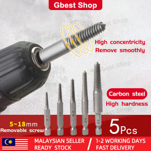 Gbest 5Pcs/SET Screw Extractor Kit Damaged Screws Damaged Removal Tool stripped Screw Extractor loose screw remover Drill Bits Easy Out Guide Broken Damaged Bolt Remover pembuka skru patah 断头螺丝 断丝取出器