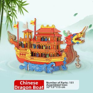 DIY Assembled Cultural Heritage Dragon Boat Wooden Puzzle