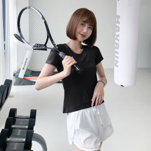 Maxrun Womens Slim Fit Slimming Short-Sleeved Sports T-shirt