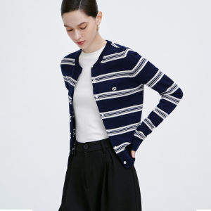 GIOVANNI VALENTINO | Áo Khoác Cardigan Len Thêu Sọc Ngắn Mùa Xuân Thu cho Nữ