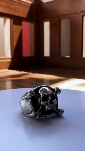 Pewterland Ringskull Cross Bone Cincin Tengkorak 3D Bahan Logam Timah Pria dan Wanita