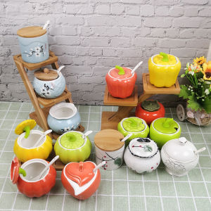 Creative Ceramic Seasoning Jar Single Salt Shaker Spice Box Home Kitchen Monosodium Glutamate Chili Oil Jar High Temperature Resistant